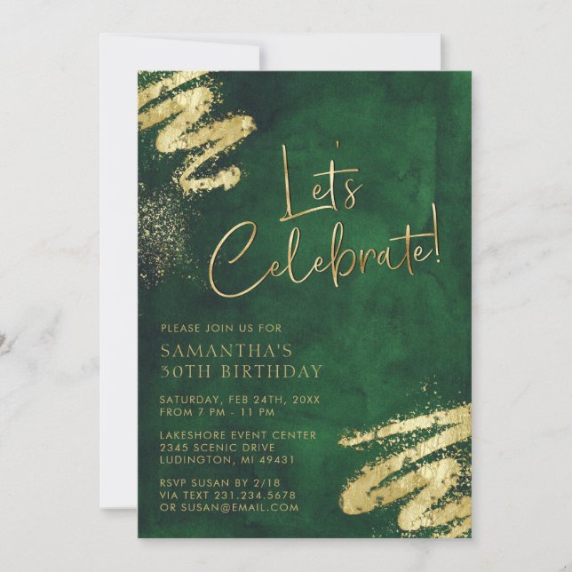 Emerald Green and Gold Birthday Invitation (Front)