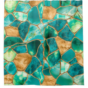 Emerald Green and Gold cells abstract Shower Curtain