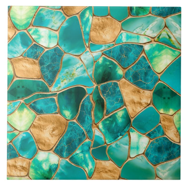 Emerald Green and Gold cells abstract Tile (Front)