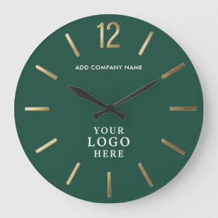 Emerald Green and Gold Corporate Logo Business Large Clock