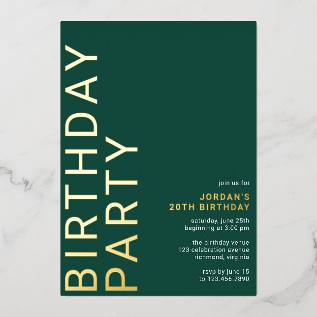 Emerald Green and Gold | Elegant Any Age Birthday (Front)