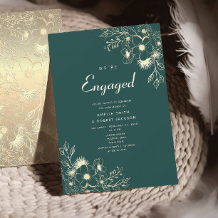 Emerald Green and Gold Engagement Party Invitation