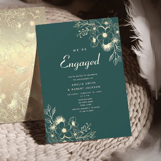 Emerald Green and Gold Engagement Party Invitation (Creator Uploaded)