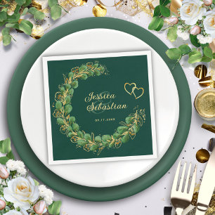 Emerald Green and Gold Eucalyptus Elegant Wedding Napkin