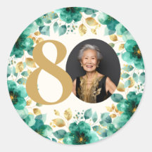 Emerald Green and Gold Floral 80th Birthday Party