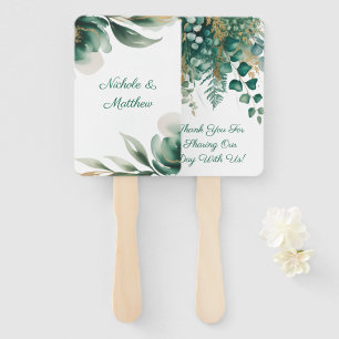 Emerald Green and Gold Floral Frame Wedding Hand Fan