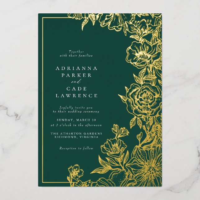 Emerald Green and Gold Floral | Garden Wedding (Front)
