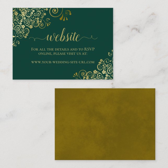 Emerald Green and Gold Floral Lace Wedding Website Enclosure Card (Front/Back)