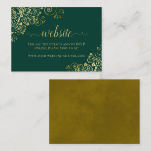 Emerald Green and Gold Floral Lace Wedding Website Enclosure Card