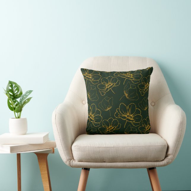Emerald Green and Gold Floral Throw Pillow (Chair)