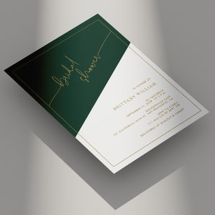 Emerald Green and Gold Geometric Bridal Shower Invitation
