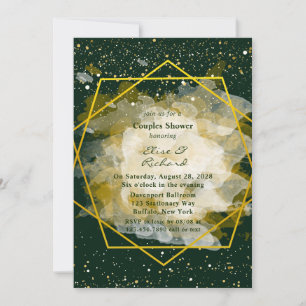 Emerald Green and Gold Geometric Couples Shower Invitation