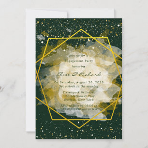 Emerald Green and Gold Geometric Engagement Party Invitation
