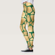Emerald Green and Gold Giraffe Pattern Leggings