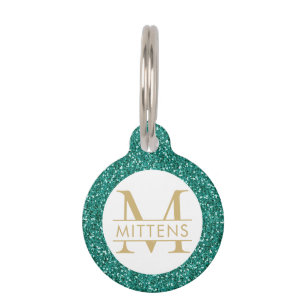 Emerald Green and Gold Glitter Sparkly Monogram Pet Tag