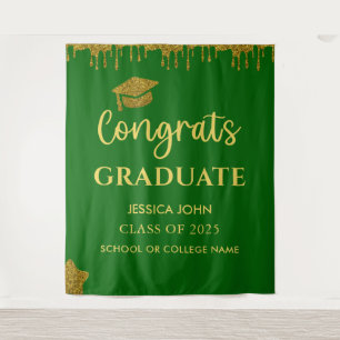 Emerald Green And Gold Graduation Photo Backdrop Tapestry