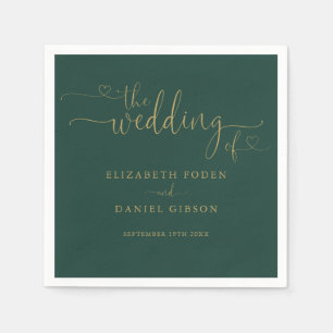 Emerald Green And Gold Heart Script Wedding Napkin