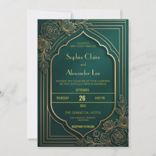 Emerald Green and Gold Islamic Muslim Wedding Invitation