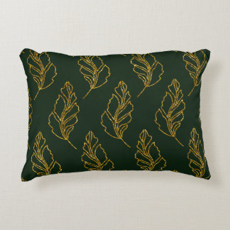 Emerald Green and Gold Leaf Lumbar Throw Pillow