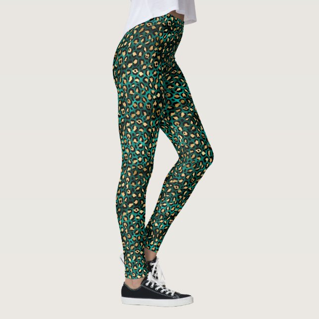 Emerald Green and Gold Leopard Print  Leggings (Right)