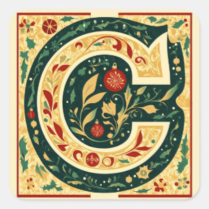 Emerald Green and Gold Letter C Square Sticker