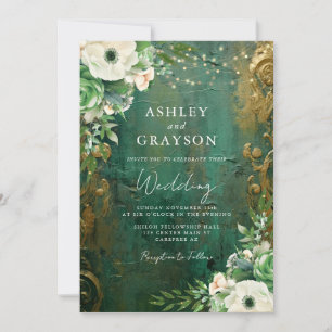 Emerald Green and Gold Luxe Wedding Invitation