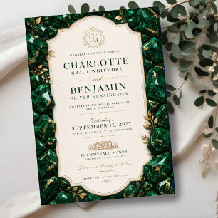 Emerald Green and Gold Luxury Gemstone Acrylic Invitations