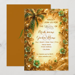 Emerald Green And Gold Luxury Wedding Invitation