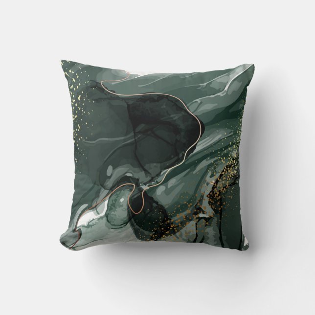 Emerald Green and Gold Marble, Marble Background Cushion (Front)