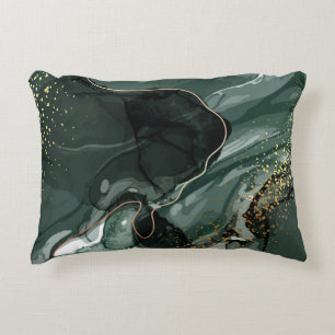 Emerald Green and Gold Marble, Marble Background Decorative Cushion