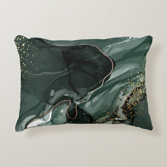 Emerald Green and Gold Marble, Marble Background Decorative Cushion (Front)