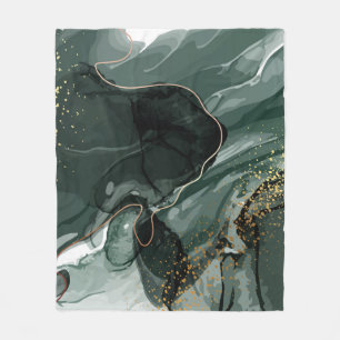Emerald Green and Gold Marble, Marble Background Fleece Blanket