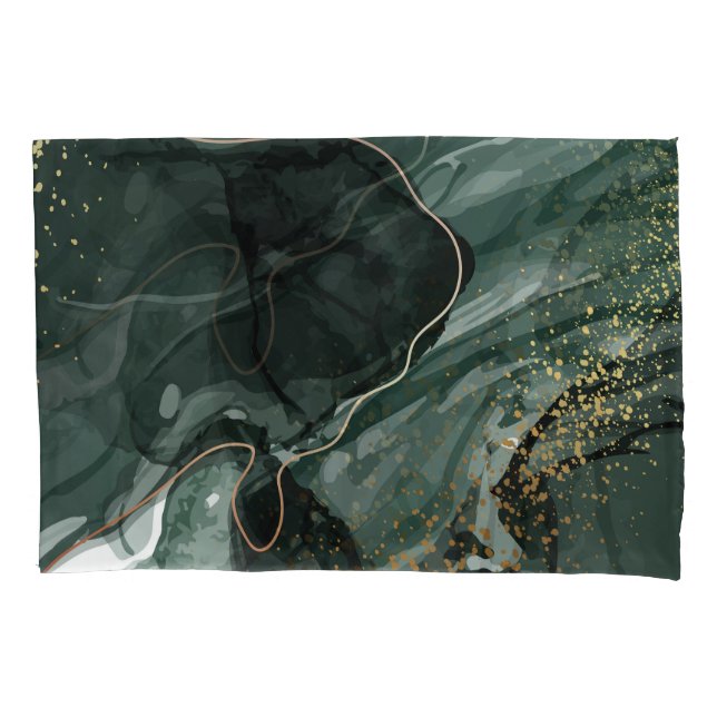 Emerald Green and Gold Marble, Marble Background Pillowcase (Front)