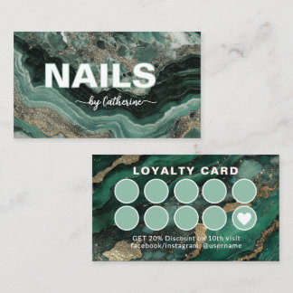 Emerald Green and Gold Marble Script Loyalty Card