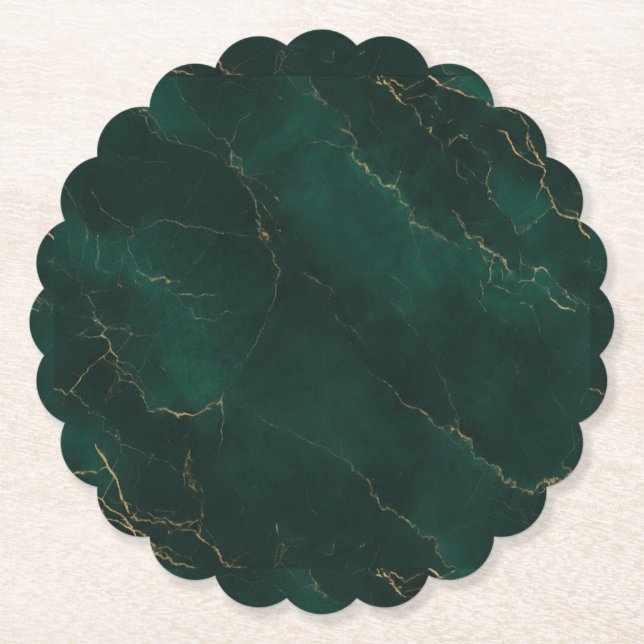 Emerald Green and Gold Marble Texture Luxury Paper Coaster (Front)