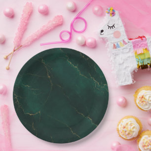 Emerald Green and Gold Marble Texture Luxury Paper Plate