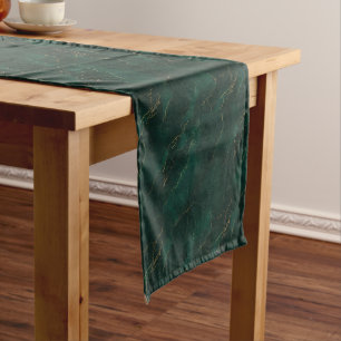 Emerald Green and Gold Marble Texture Luxury Short Table Runner