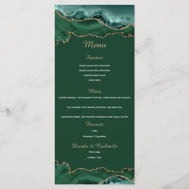 Emerald Green and Gold Menu Card (Front)