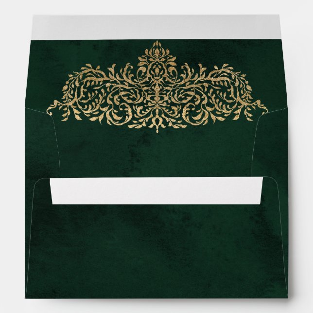 Emerald green and Gold Ornate Royal Wedding Envelope (Back (Bottom))