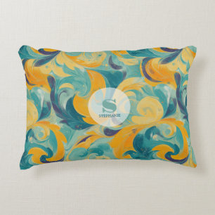 Emerald Green and Gold Paisley-Inspired Abstract Decorative Cushion