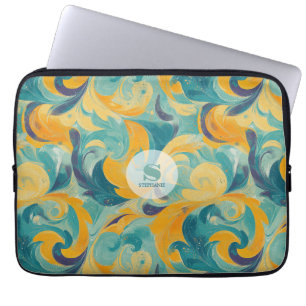 Emerald Green and Gold Paisley-Inspired Abstract Laptop Sleeve