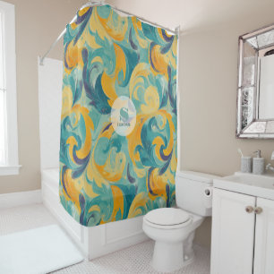 Emerald Green and Gold Paisley-Inspired Abstract Shower Curtain