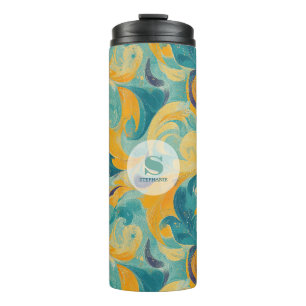 Emerald Green and Gold Paisley-Inspired Abstract Thermal Tumbler
