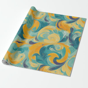 Emerald Green and Gold Paisley-Inspired Abstract Wrapping Paper
