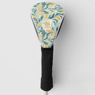 Emerald Green and Gold Paisley Leaf Pattern Golf Head Cover