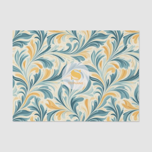 Emerald Green and Gold Paisley Leaf Pattern Tissue Paper (Front)