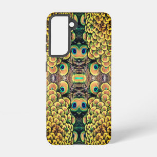 Emerald Green and Gold Peacock Feathers Samsung Galaxy Case