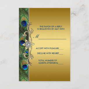 Emerald Green and Gold Peacock Wedding RSVP