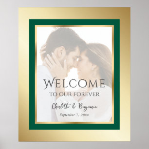 Emerald Green and Gold Photo Wedding Welcome Sign