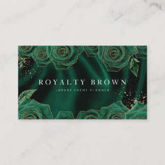Emerald Green and Gold Rose Business Card